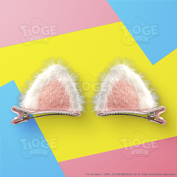 Orelhas de Gatinho Pelúcia Infantil Presilha Bico de Pato Cabelo Maluco Fofo Engraçado Rosa 2 unid (1 par)