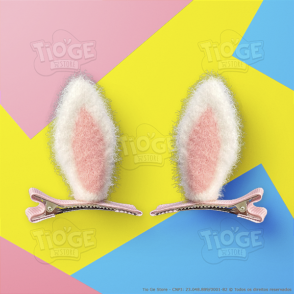 Orelhas de Coelhinho Pelúcia Infantil Presilha Bico de Pato Cabelo Maluco Fofo Engraçado Rosa 2 unid (1 par)