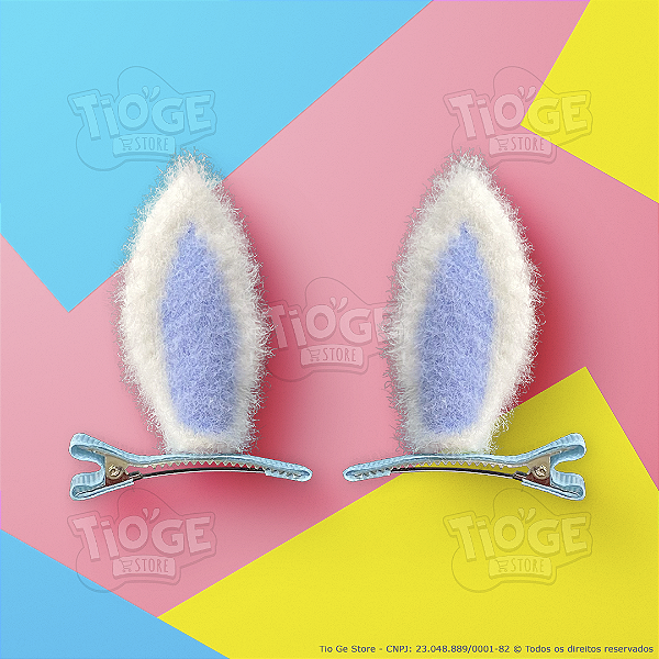 Orelhas de Coelhinho Pelúcia Infantil Presilha Bico de Pato Cabelo Maluco Fofo Engraçado Azul 2 unid (1 par)