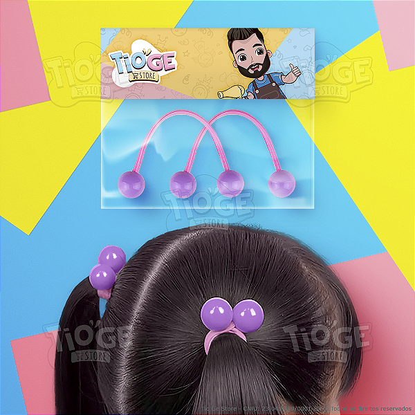 Elásticos de Cabelo Bolinha Candy Prende Fácil Infantil (Xuxinha/Rabicó) Rabo de Cavalo Lilás Rosa 2 unid (1 par)