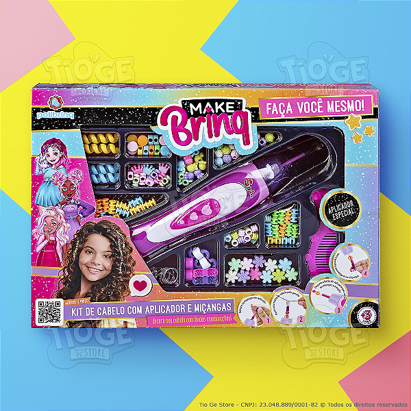 Máquina Aplicador de Miçangas de Cabelo Infantil Faça Você Mesmo Penteados Tererê Divertidos Personalizados Makebrinq