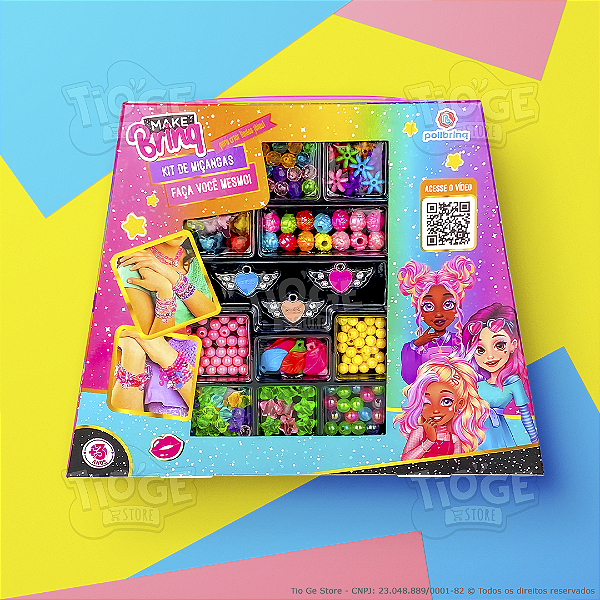 Kit de Miçangas Infantil [MK25 Modelo 1] Faça Você Mesmo Bijuterias Pulseiras Colares Acessórios Divertidos Makebrinq