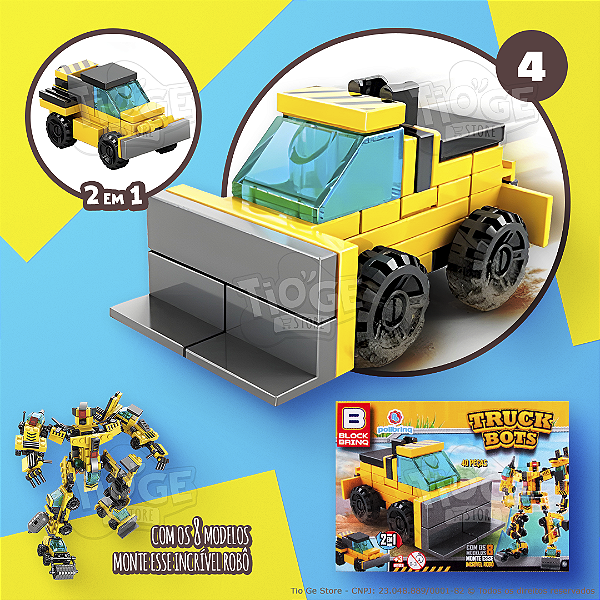 Blocos de Montar e Desmontar (Nº 4) Caminhão Trator 2 em 1 Robô Transformers Truck Bots Block Brinq 40 Peças