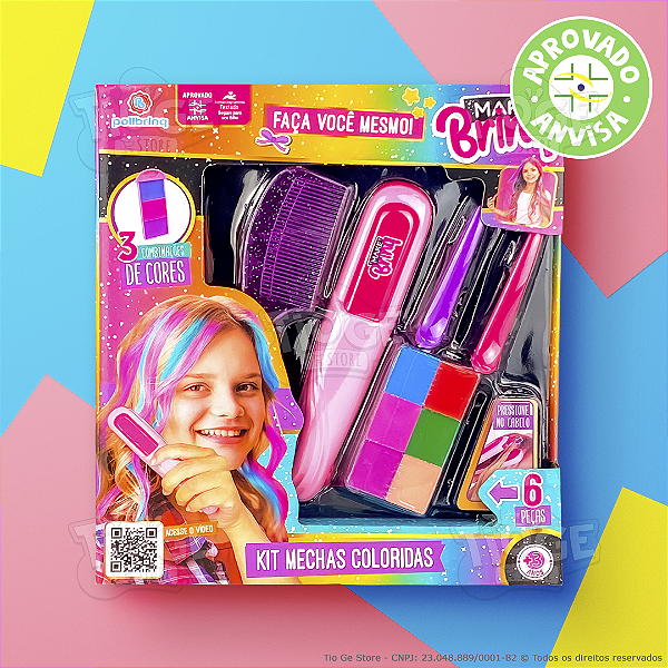 Chapinha de Colorir Cabelo Infantil Penteados Estilosos Brinquedo Pente Presilha Aprovado Anvisa Makebrinq Rosa Claro