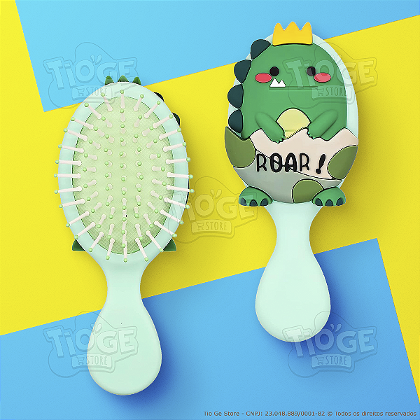 Escova de Cabelo Mini Dinossauro Fofa Infantil Desembaraçante Almofada Cerdas Ultramacias Verde
