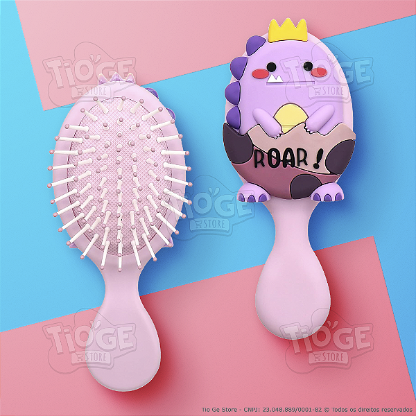 Escova de Cabelo Mini Dinossauro Fofa Infantil Desembaraçante Almofada Cerdas Ultramacias Lilás