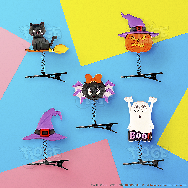 Presilhas Cabelo Maluco Halloween Aplique Emborrachado Bico de Pato Menina Menino Acessório Infantil 5 Unid