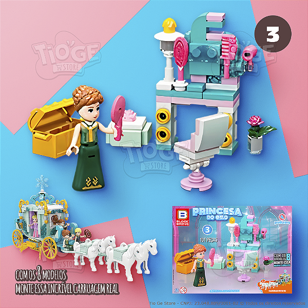 Blocos de Montar e Desmontar Princesa do Gelo (Nº 3) Cômoda dos Sonhos Colecionar Carruagem Real Block Brinq 101 Peças