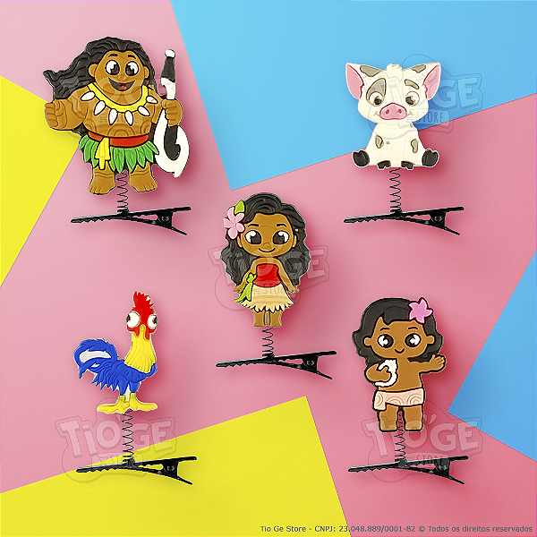 Presilhas Cabelo Maluco Moana 2 Maui Pua Galo Aplique Emborrachado Bico de Pato Menina Menino Acessório Infantil 5 Unid