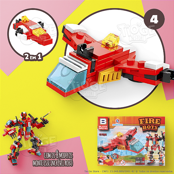 Blocos de Montar e Desmontar Fire Bots (Nº 4) Avião de Combate a Incêndios 2 em 1 Robô Transformers Block Brinq 42 Peças