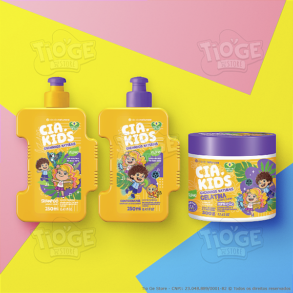 Kit 3 Cachinhos Naturais Cia Kids Vegano Cabelos Ondulados e Cacheados Infantil Shampoo + Condicionador + Gelatina