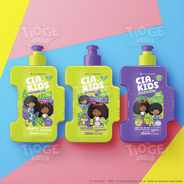 Kit 3 Crespinhos Raíz Cia Kids Vegano Cabelos Cacheados e Crespos Infantil Shampoo + Condicionador + Creme Pentear