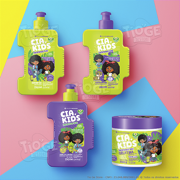 Kit 4 Crespinhos Raíz Cia Kids Vegano Cabelos Cacheados e Crespos Infantil Shampoo + Condicionador + Creme + Gelatina