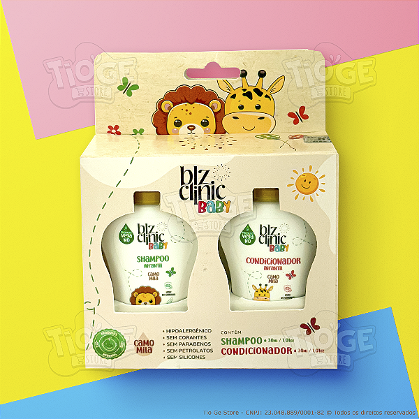 Kit Mini Blz Clinic Baby Shampoo 30ml e Condicionador 30ml Infantil Bebês 0+ Meses Vegano com Camomila
