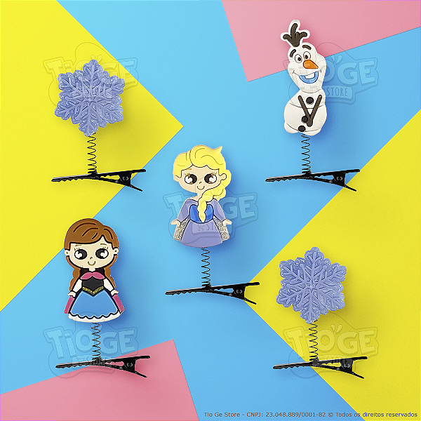 Presilhas Cabelo Maluco Frozen Aplique Emborrachado Bico de Pato Menina Menino Infantil 5 Unid