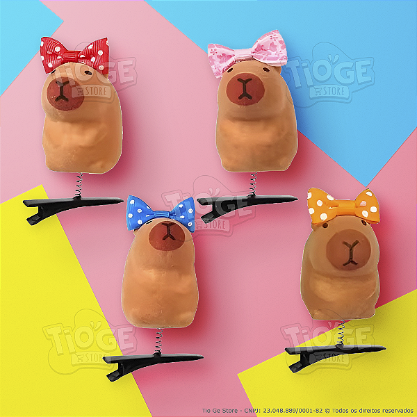 Presilhas Cabelo Maluco Capivara com Laço Bico de Pato Menina Acessório Infantil Divertido Criativo Fácil 4 unid Sortido