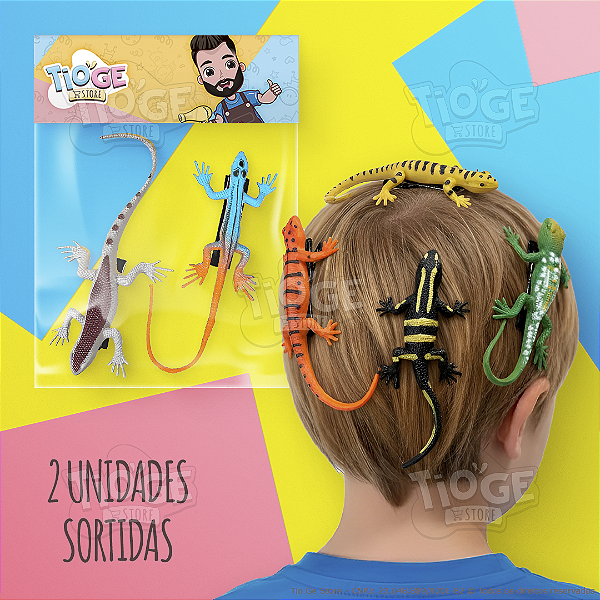 Lagartos de Borracha Realistas Cabelo Maluco Presilha Bico de Pato Menino Menina Acessório Infantil 2 Unid Sortidos
