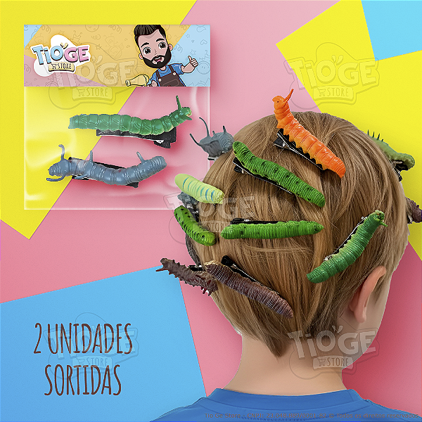 Lagartas de Borracha Realistas Cabelo Maluco Presilha Bico de Pato Menino Menina Acessório Infantil 2 Unid Sortidos