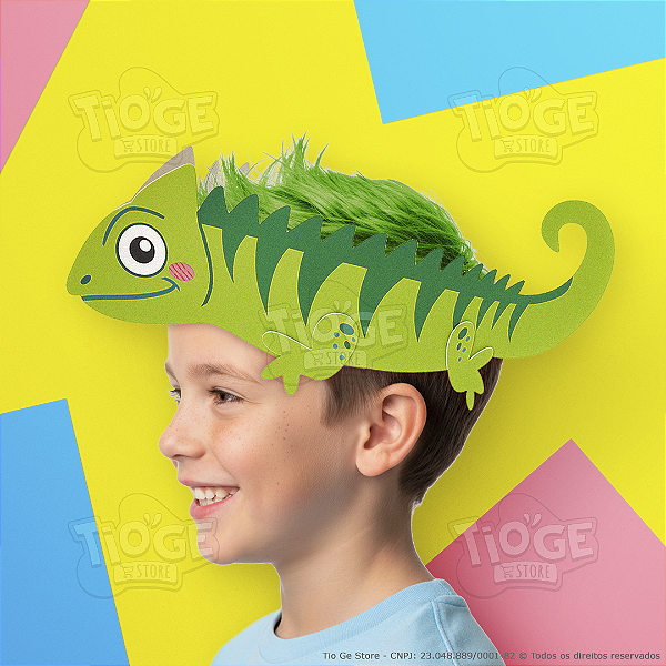 Cabelo Maluco Infantil Camaleão Verde de EVA Fantasia Festa Escola Criativa Engraçada 1 unid