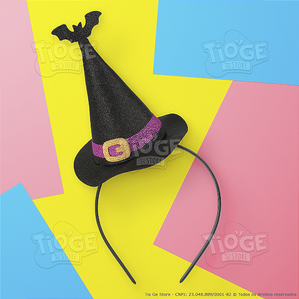 Arco Tiara Infantil Chapéu de Bruxa 3D em EVA com Glitter Halloween Confortável Preto 1 Unid