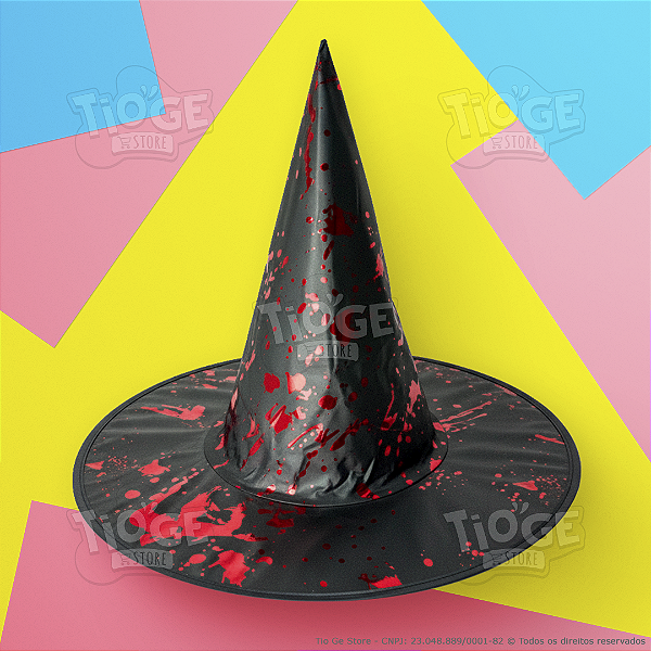 Chapéu de Bruxa Halloween Infantil Adulto Detalhes Vermelho Brilhoso Fofo Assustador Confortável Preto 1 Unid