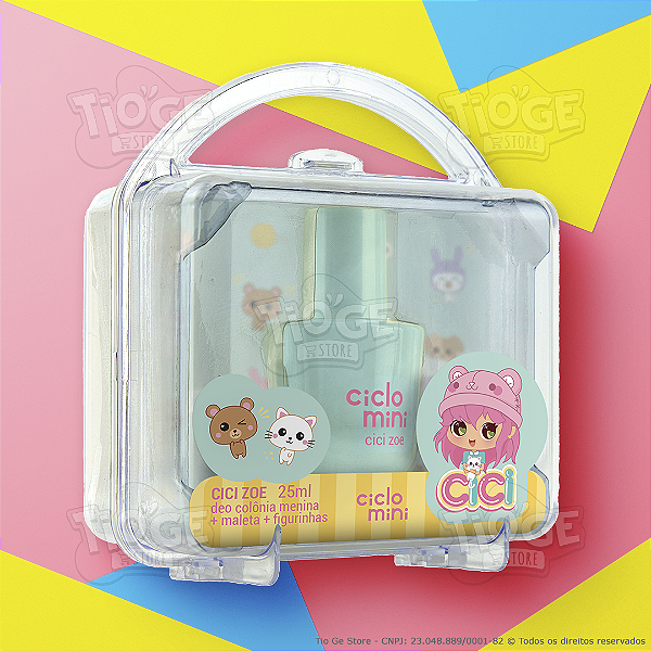 Estojo Maleta Perfume Infantil Cici Zoe Ciclo Mini Deo Colônia Presente 25ml + Cartela de Figurinhas