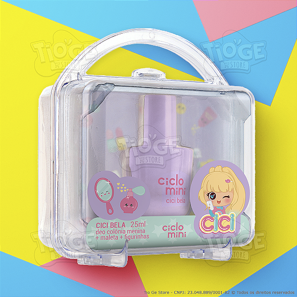 Estojo Maleta Perfume Infantil Cici Bela Ciclo Mini Deo Colônia Presente 25ml + Cartela de Figurinhas