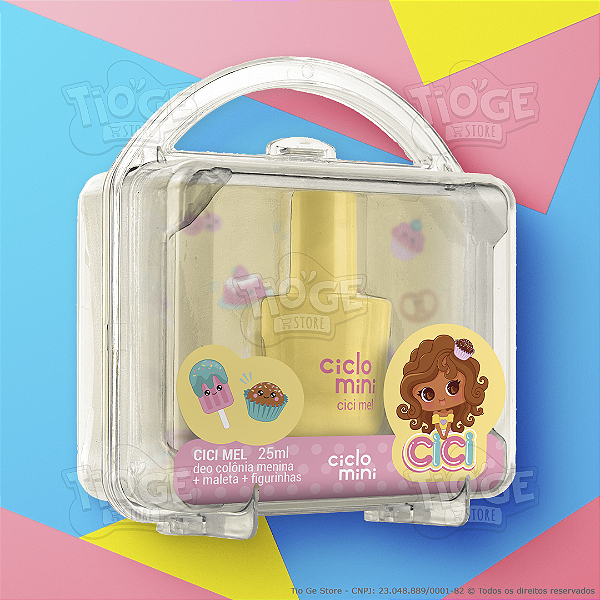 Estojo Maleta Perfume Infantil Cici Mel Ciclo Mini Deo Colônia Presente 25ml + Cartela de Figurinhas
