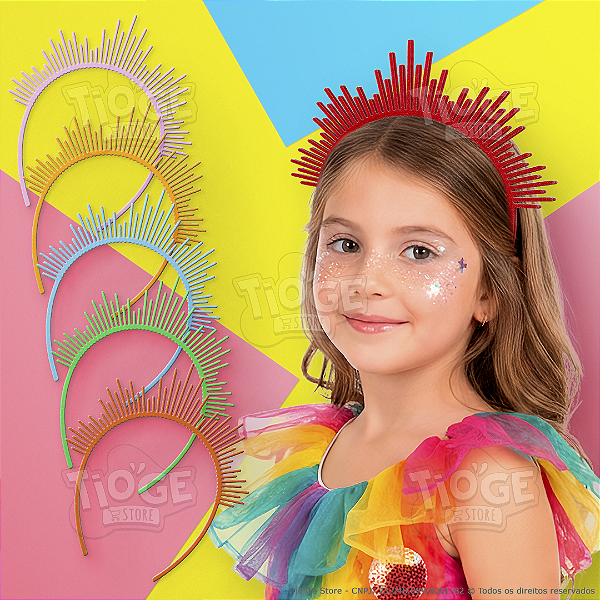 Arco Tiara Infantil de Carnaval Raios de Sol Resistente Confortável Festa Fantasia Diversas Cores 1 unid