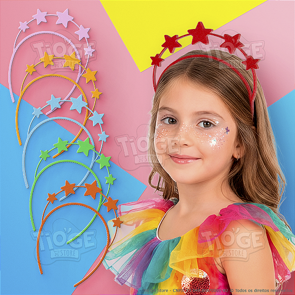 Arco Tiara Infantil de Carnaval Estrelas Resistente Confortável Festa Fantasia Diversas Cores 1 unid