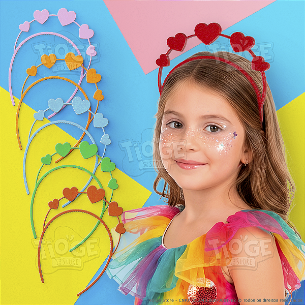 Arco Tiara Infantil de Carnaval Corações Resistente Confortável Festa Fantasia Diversas Cores 1 unid