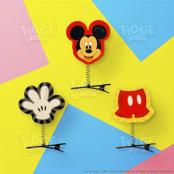Presilhas Cabelo Maluco Mickey Disney Aplique EVA Bico de Pato Menino Menina Infantil 3 Unid