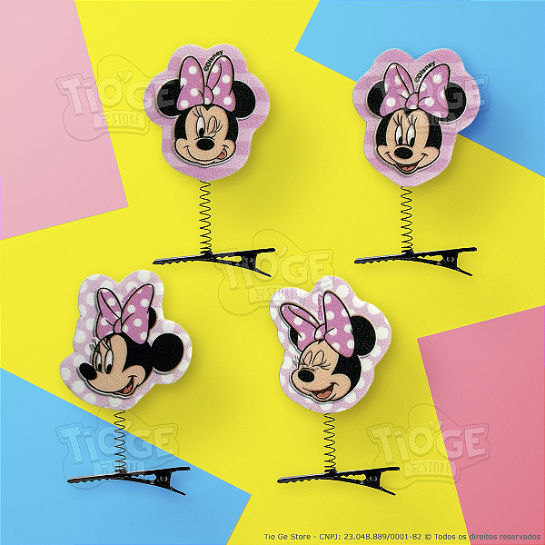 Presilhas Cabelo Maluco Minnie Rosa Disney Aplique EVA Bico de Pato Menino Menina Infantil 4 Unid