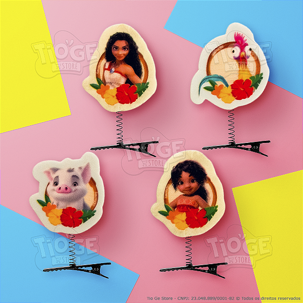 Presilhas Cabelo Maluco Moana 2 Disney Aplique EVA Bico de Pato Menina Menino Infantil 4 Unid