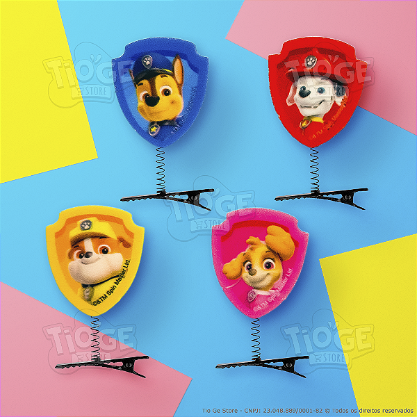 Presilhas Cabelo Maluco Patrulha Canina Aplique EVA Bico de Pato Menino Menina Infantil 4 Unid