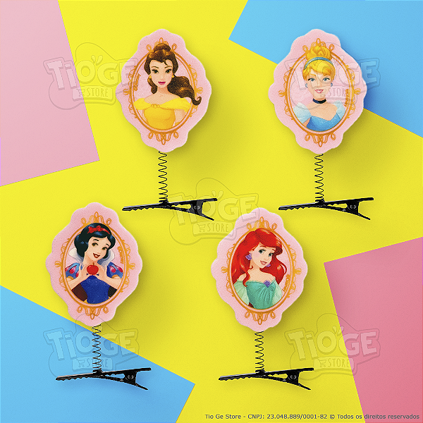 Presilhas Cabelo Maluco Princesas Disney Aplique EVA Bico de Pato Menina Menino Infantil 4 Unid