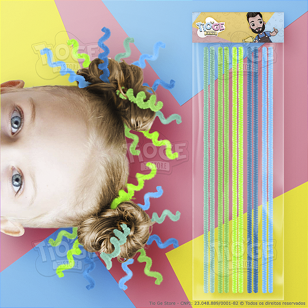 Hastes Flexíveis de Pelúcia Cabelo Maluco Artesanato Limpador Chenille Tons Verde e Azul 10 unid