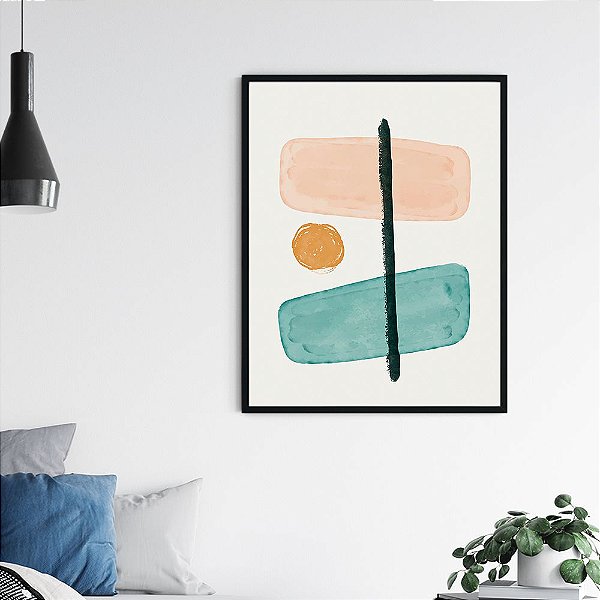 Quadro Decorativo Abstrato Brushes Color Verde e Rosa