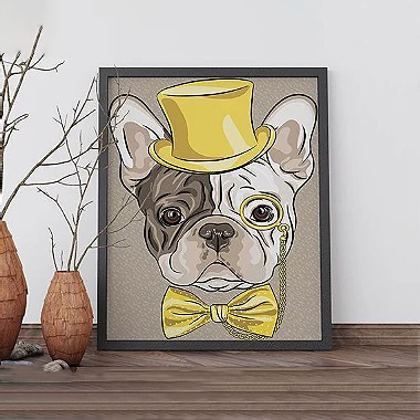 Quadro Decorativo Animais Dog de Chápeu