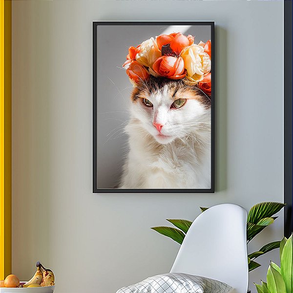 Quadro Decorativo Gato e Corora de Rosas