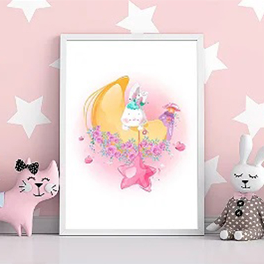 Quadro Decorativo Infantil Coelinha Na Lua