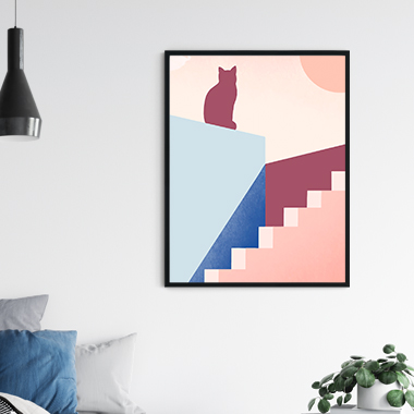 QUADRO DECORATIVO ABSTRATO ESCADA E GATO