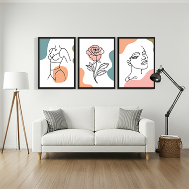 Quadro Decorativo Abstrato Trio Corpo e Flor em Linha
