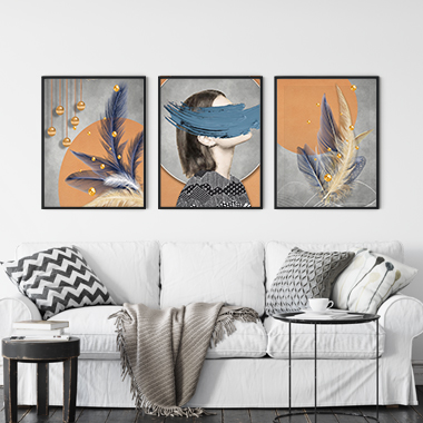 Quadro Decorativo Escandinavo Trio Penas