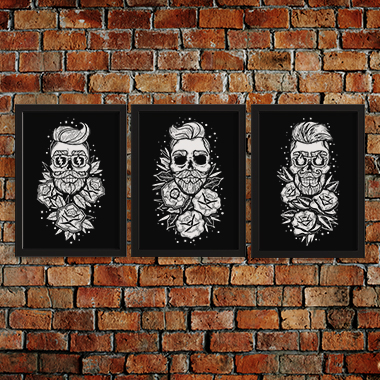 Quadro Decorativo Barbearia Trio Black White