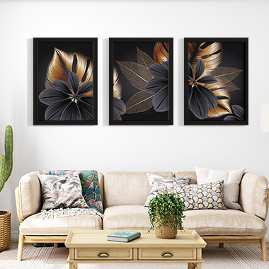 Quadro Decorativo Floral Trio Folhas Gold