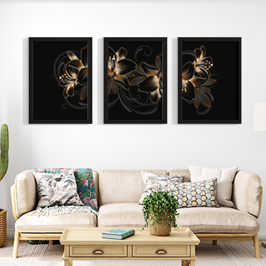 Quadro Decorativo Floral Trio Gold