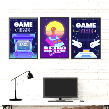 Quadro Decorativo Geek Trio Gamer Vintage