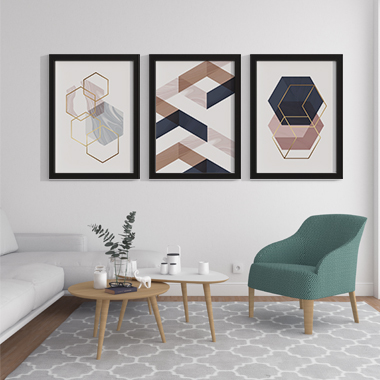 Quadro Decorativo Geométrico Trio Colmeia Gold