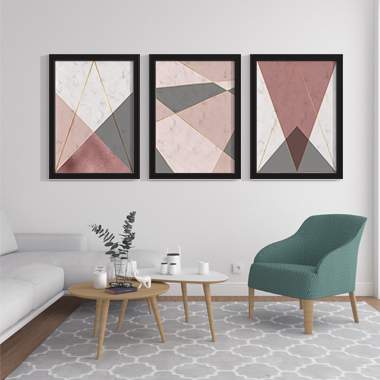 Quadro Decorativo Geométrico Trio Triangular Rosé Gold
